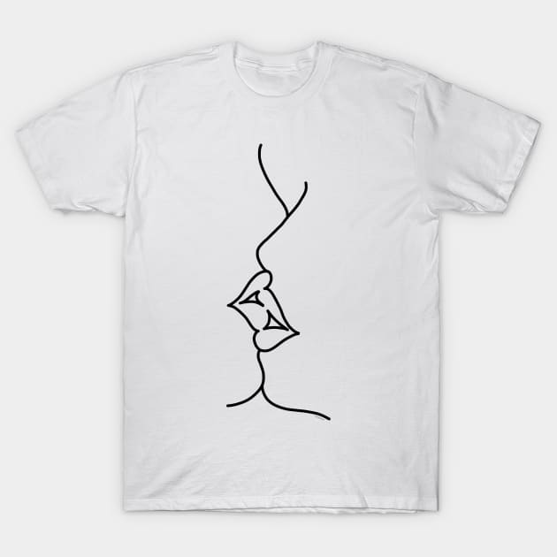 Kiss Kissing Lips Modern Line Art Graphic Design T-Shirt by DoubleBrush